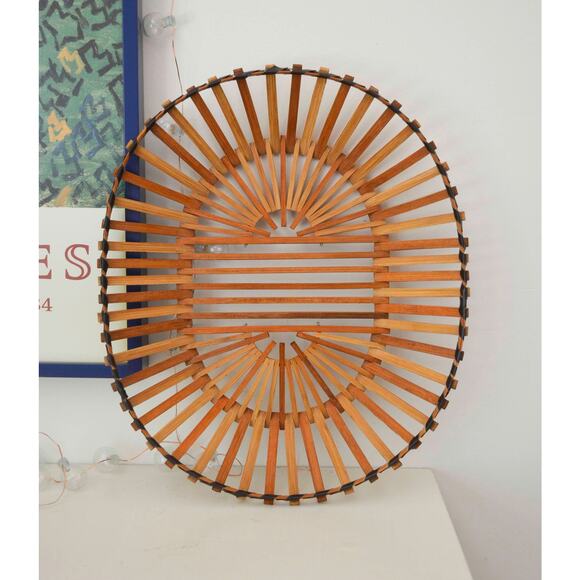 Vintage Boho Handmade 1960s-1970s Bamboo Wood Japanese Slat Basket - Picture 1 of 6
